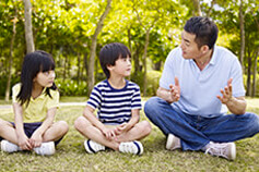 Parent talking to children