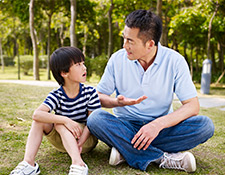 Father talking to son