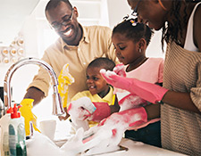 Family doing dishes