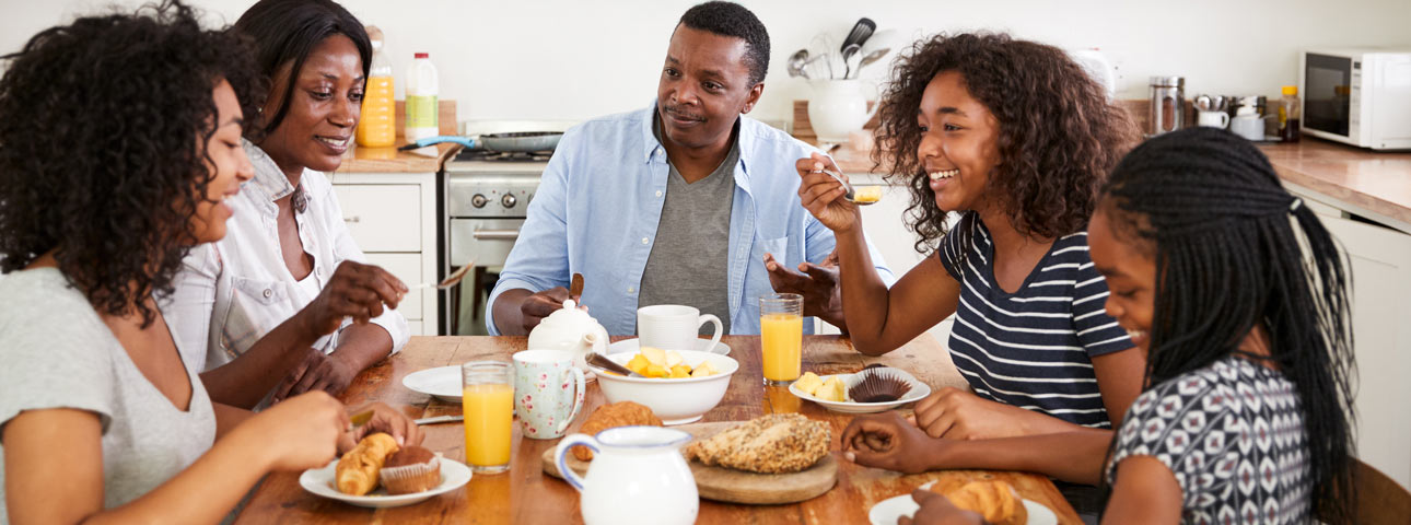 Happy family breakfast time
